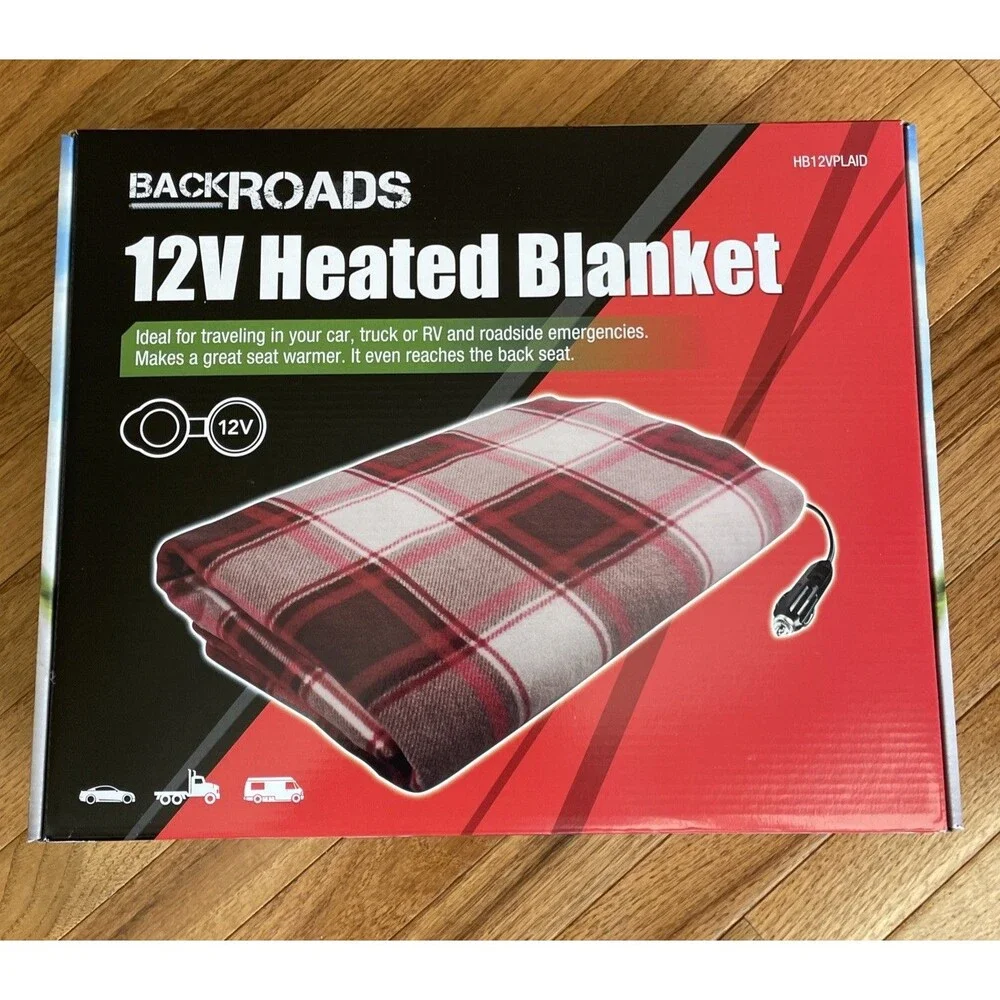 BackRoads 12V Heated Blanket Red Plaid Great For Traveling In Car, Truck, RV NIB